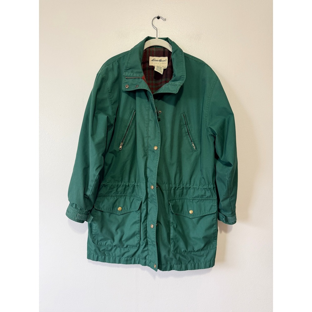 Eddie Bauer Vintage Green Field Jacket Plaid Wool Lined Utility Parka Womens M